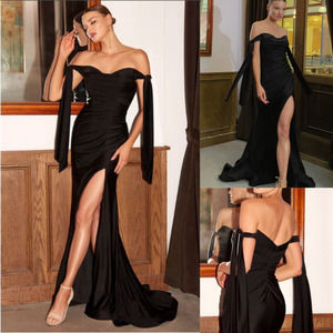 Black Prom Party Evening Off Shoulder Sheath Shape Long Maxi Gown Dress Sz6 NWT